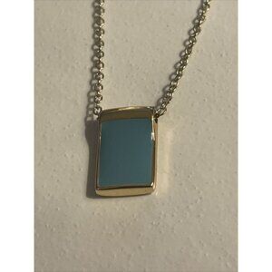Premier Designs Gold Tone Necklace Delicate Chain Light Blue Enamel Pendant 14"